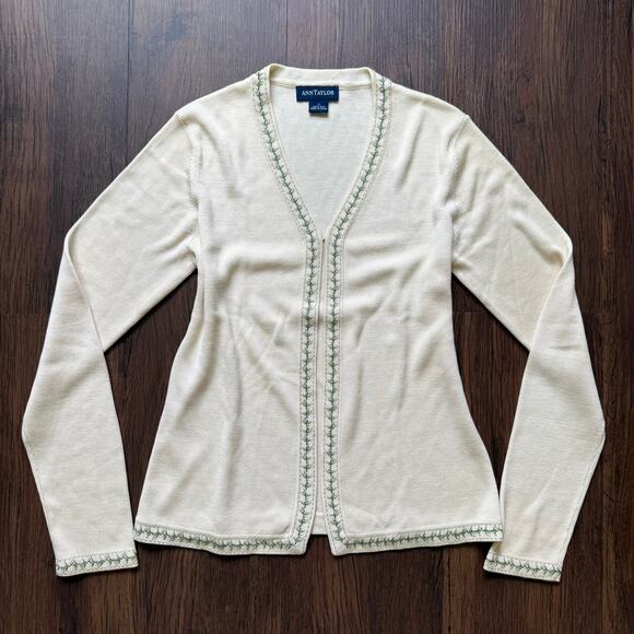 Ann Taylor 100% Silk Cardigan – Embroidered Trim, Size Small - Picture 1 of 8